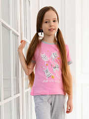 Пижама-футболка с кошками - Размер 128 - Цвет розовый - Картинка #1