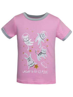 Пижама-футболка с кошками - Размер 134 - Цвет розовый - Картинка #2